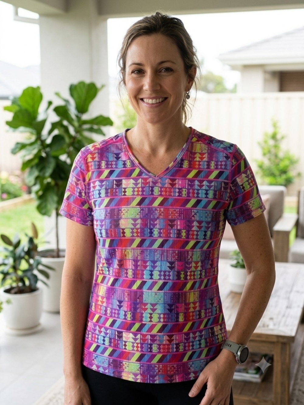 Reel Legends Freeline Womens XXL Geometric V-Neck Performance Shirt Short Sleeve